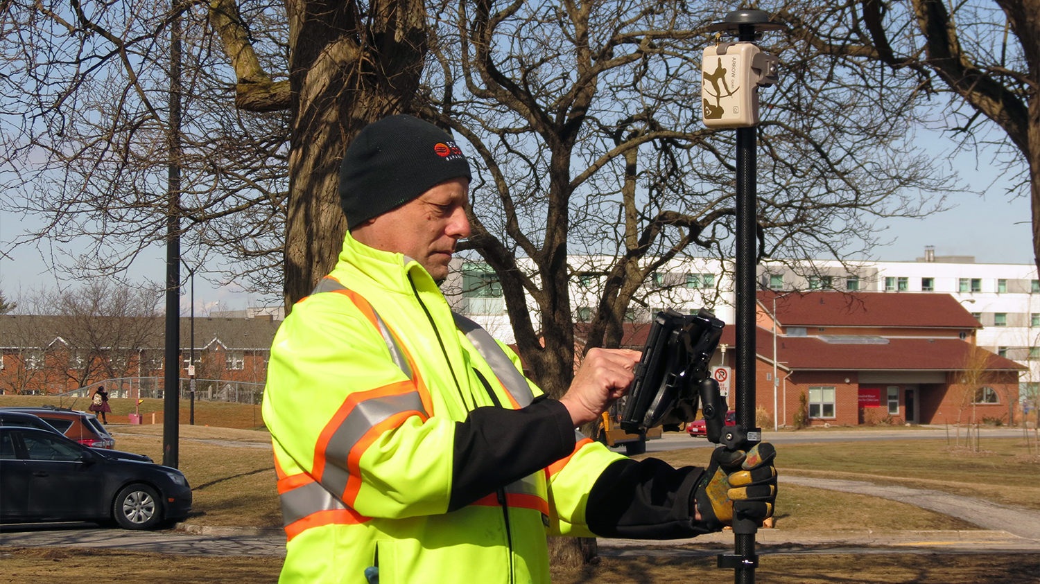 Regional government staff collecting infrastructure data in the field with Eos GNSS