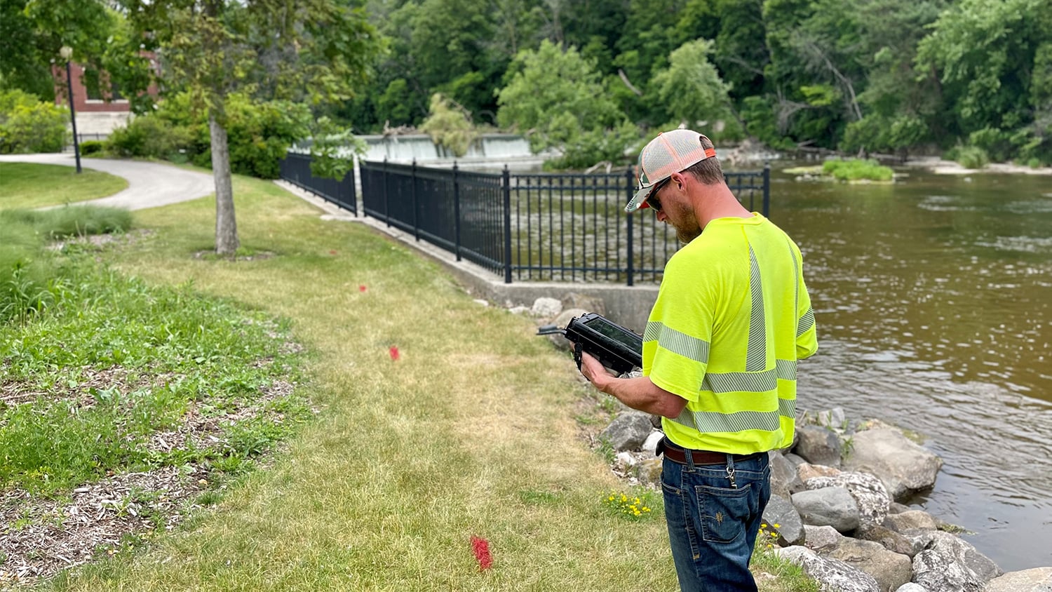 City of Sheboygan Falls public works staff mapping municipal assets with Arrow Gold GNSS