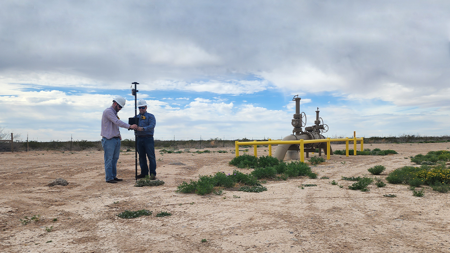 Kinetik midstream pipeline employees mapping oil and gas assets with Arrow Gold GNSS and ArcGIS