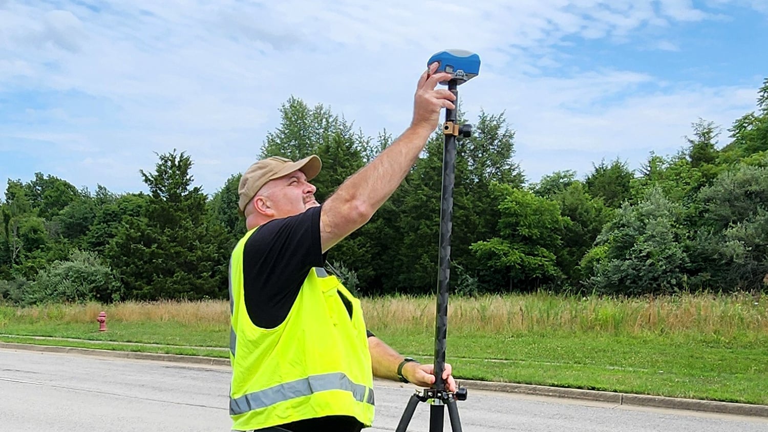 Oldham County Water District operator mapping water assets with a Skadi Gold RTK GNSS receiver