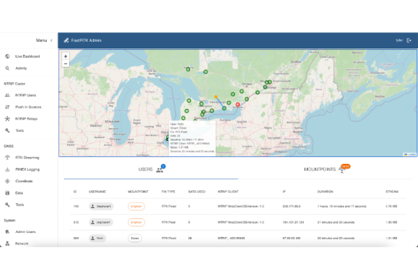 Mobile RTK Base Live Streaming Dasbhoard Feature